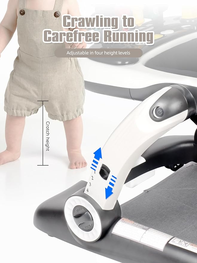 Music and Lights Baby Walker with Wheels, 6 in 1 Baby Activity Center w/Ergonomic backrest Design, Baby Walkers for Boys w/Foot Pads, Music Bouncer Walkers for Boys Girls Babies 6-18 Months, D Grey