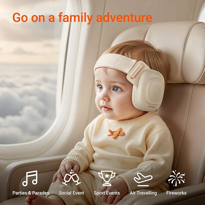Baby Ear Protection for Infants and Toddlers (3 to 48 Months), 25dB Noise Cancelling Headphones for Travel, Airplanes, Concerts – CE & ANSI Certified Hearing Protection & Improves Sleep