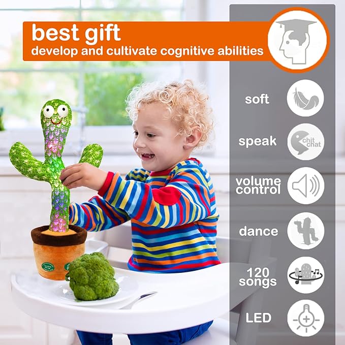 [Update Volume Adjustable] Talking Cactus Toy Mimics Back, Gift Package Repeat Dancing Plush Toys - Talking Sing+Repeat+Dancing+Recording+Rainbow Led Cactus Toy(15 Second Recording)