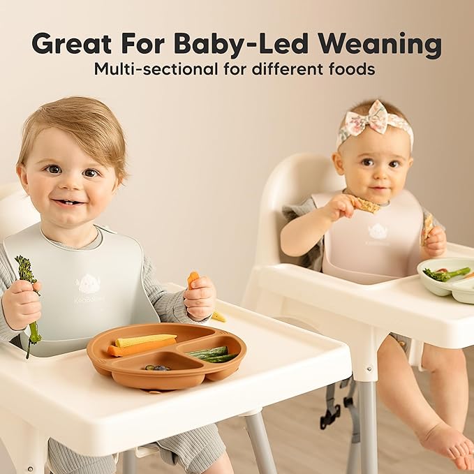 KeaBabies Suction Plates for Baby, Toddler - 3-Pack 100% Silicone Toddler Plates with Suction, Divided, BPA-Free Baby Led Weaning Essentials for Kids, Dishwasher, Microwave Safe, Durable (Mellow)