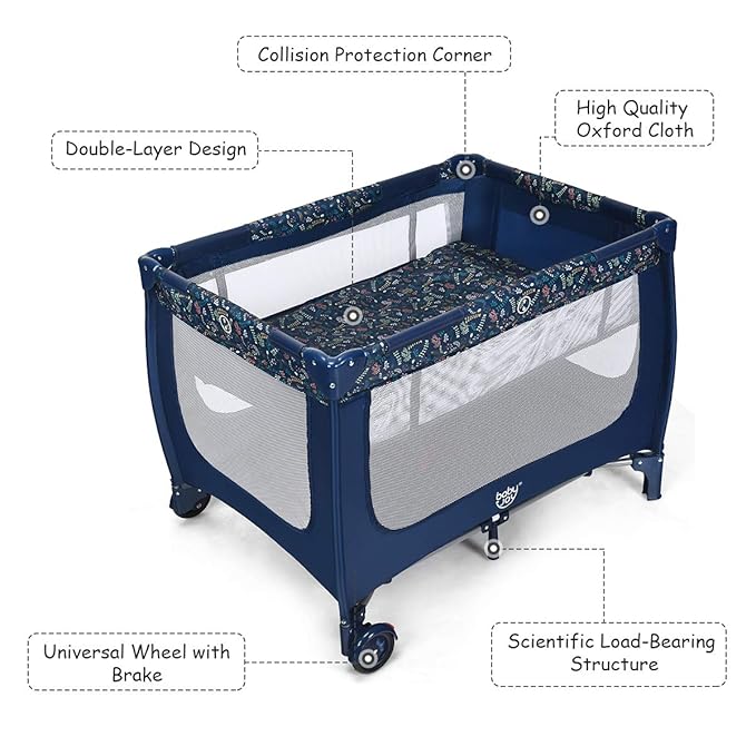 BABY JOY Portable Playard with Bassinet, Double Layer Foldable Baby Playpen with Breathable Mattress, Lightweight Easy Set up Baby Crib with Carry Bag, Foldable Travel Crib from Newborn to Toddlers