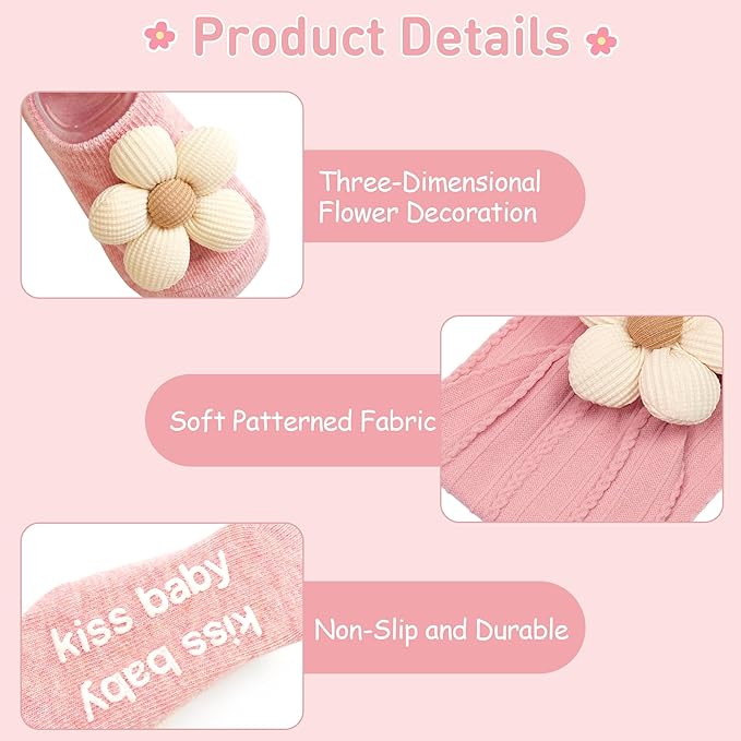 CÉLLOT Baby Girl Headband and Socks, Non-Slip Floral Socks and Soft Floral Nylon Hairbands for Babies Infants and Toddlers