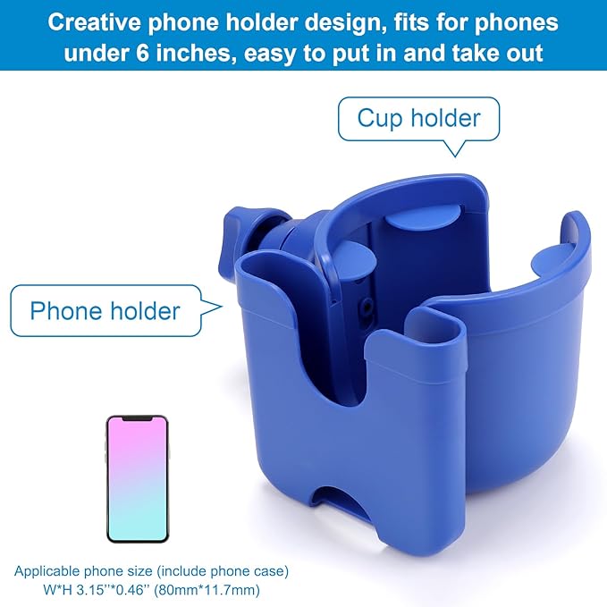 Accmor Stroller Cup Holder with Phone Holder, Bike Cup Holder, Universal Cup Holder for Uppababy Nuna Doona Strollers, 2-in-1 Cup Phone Holder for Stroller, Bike, Wheelchair, Walker, Scooter