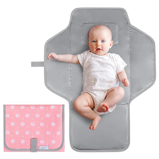 Portable Changing Pad for Baby, Compact Waterproof Diaper Mat with Built-in Cushion, Pink
