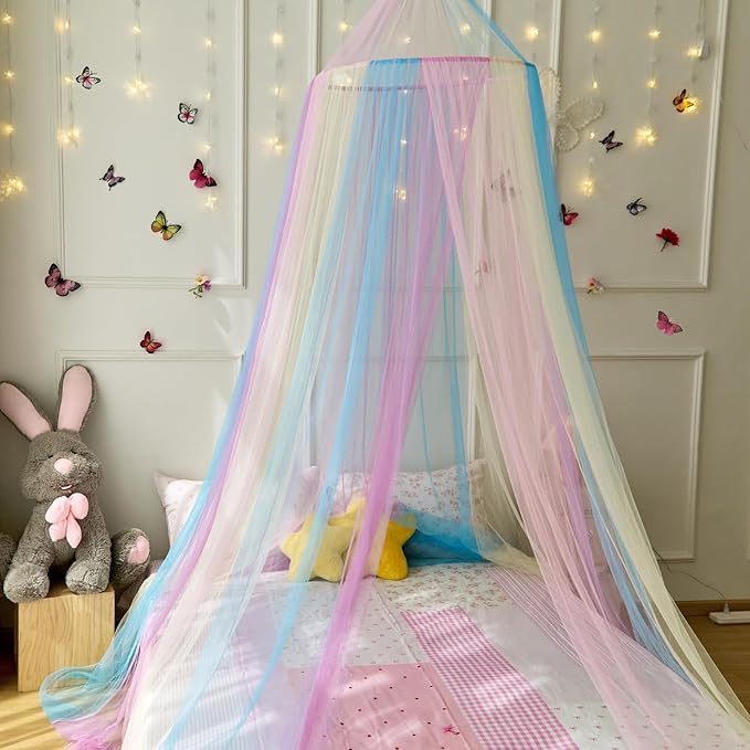 Rainbow Bed Canopy for Girls,X-Large Princess Canopy Hanging Netting Bedroom Decor for Girls Mosquito Net for Baby Crib, Twin to King Size Bed