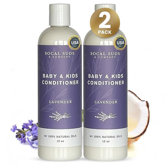 SoCal Suds & Company - Organic Baby & Kids Conditioner - Gentle Natural Ingredients, Vitamin Rich Organic Oils for Babies and Kids Sensitive Scalp - Lavender, 12oz - 2 Pack