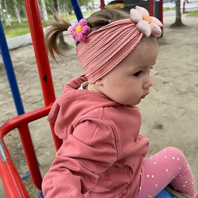 3 Pcs Baby Flower Headbands Baby Girls Nylon Headband Soft Hairbands Hair Accessories for Newborn Infant Toddler Kids (Khaki Brown Pink)