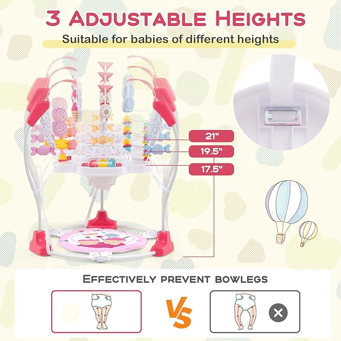 BABY JOY Baby Jumpers and Bouncers, Infant Activity Center with Music Lights Sounds, 360° Rotating Seat and 3 Adjustable Heights, Baby Play and Learning Center for 6-12 Months