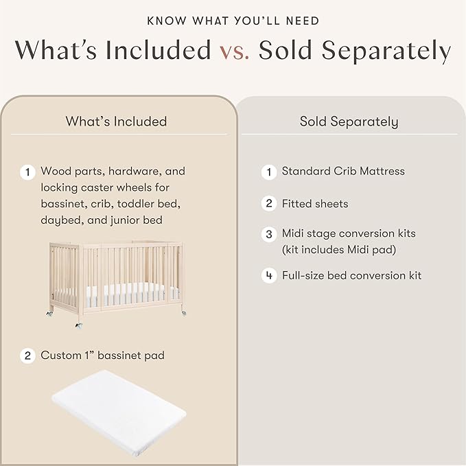 babyletto Rolli 9-in-1 Convertible Baby Crib w/Wheels - Includes Conversion Kits for Bassinet, Standard Crib, Toddler Bed, Daybed & Junior Bed - GREENGUARD Gold - 3 Adjustable Heights, Washed Natural