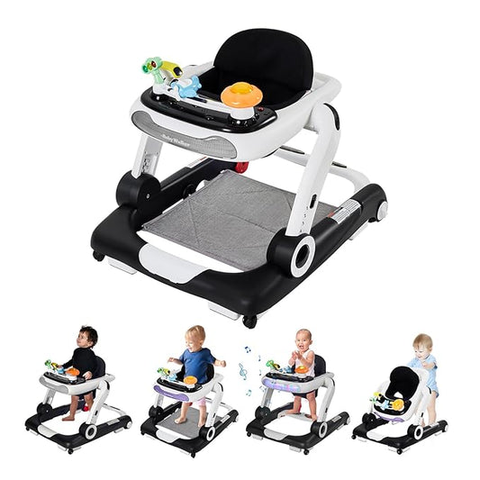 Music and Lights Baby Walker with Wheels,5-in-1 Baby Activity Center with Removable Toys and Music Bouncer,Adjustable Height Baby Walkers for Boys Girls Babies 6-18 Months