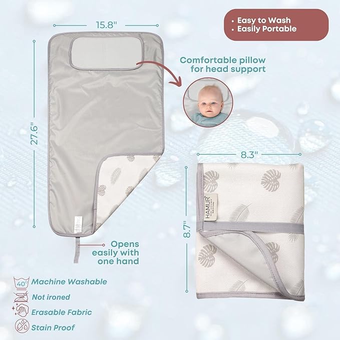 HAMUR HOME Portable Baby Changing Pad – Waterproof, Foldable & Lightweight Travel Mat – Soft & Machine Washable Diaper Changer – Compact & Durable (Leaves)