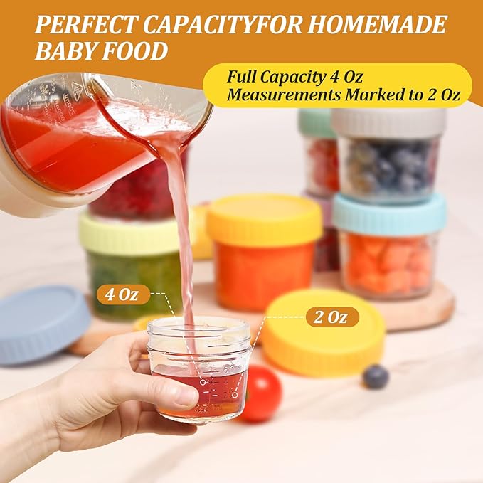 16 pcak Glass Baby Food Storage Containers & 10 Pack Reusable Baby Food Pouches Set, 4 oz Glass Jars with lids for Infant Baby Food,Freezer and Microwave Safe,100% Leak Proof,Reusable BPA Free（16）