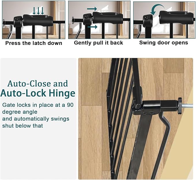 Narrow Baby Gate 24 Inch Small Black Tension Indoor Safety Gates Auto Close Walk Through Metal Narrow Dog Gate for The House Doorways Stairs (24.02"-27.56"/61-70CM, Black)
