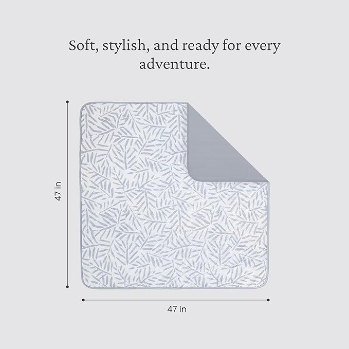 Toddlekind Pretty Practical Mat 100% Organic Cotton 47" x 47”, Reversible, Portable, Travel, Portable, Indoor/Outdoor, for Babies/Toddlers, Sandy Lines-Ocean Leaves-Stone (Grey)