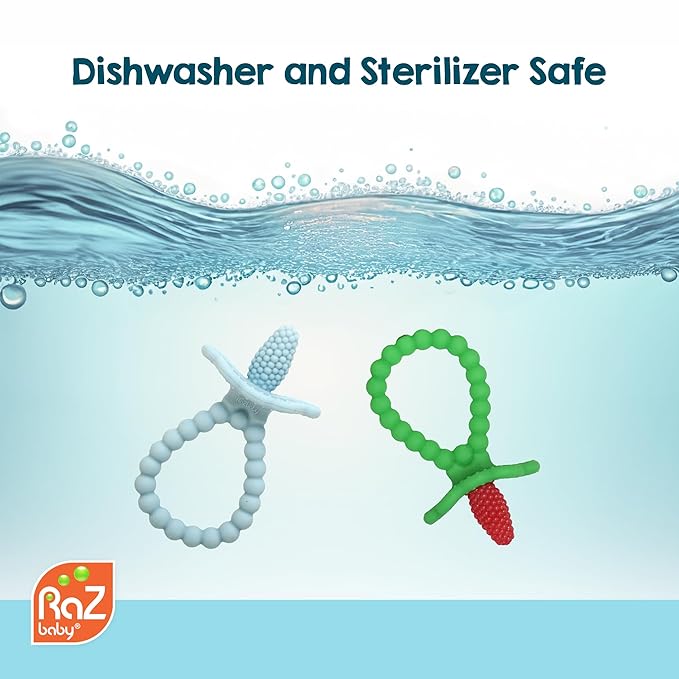 RaZbaby RaZberry Plus Baby Teether – Easy-to-Hold Toy for Front & Back Teething Relief, BerryBumps Texture for Sensory Development, Soothes Sore Gums, BPA-Free, Great Gift for Babies 3M+ – Tan