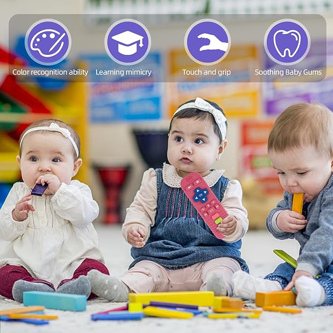 Baby Teether Toy for Babies 0-24 Months TV Remote Control Shape Chew Toy Teething Relief Baby Toys for Infants (Rose red)