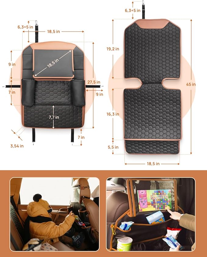 Owleys Set Seat Back Organizer & Car Seat Protector Hexy Waterproof & Non-Slip Protector for Child Car Cushion for Leather and Fabric Seats