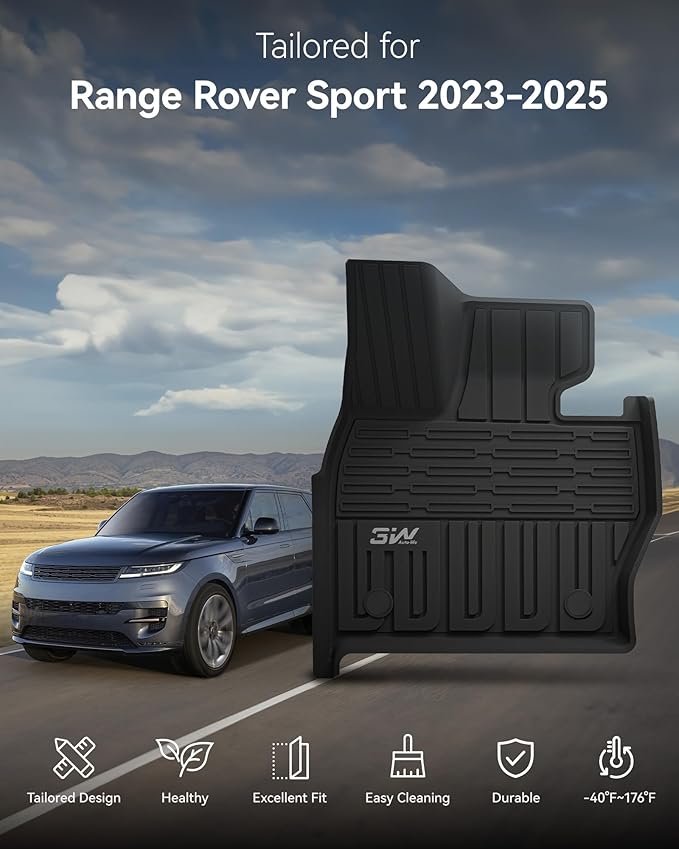 3W Floor Mats Fit Range Rover Sport 2023 2024 2025(Not for Range/Land Rover Discovery Sport) TPE All Weather Custom Fit for Land Rover Sport 1st and 2nd Row Car Liners Black