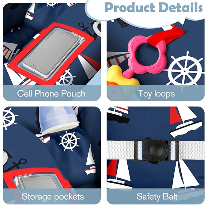 Shopping Cart Cover for Baby Girl Boy 2-in-1 High Chair Water Resistant High Chair Cover Blue Sailboat Gender Neutral Cart Cover for Babies Padded Grocery Cart Cover for Baby