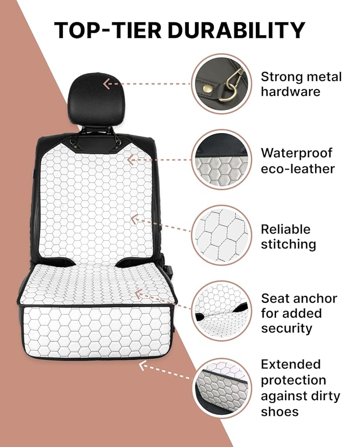 Owleys Premium Leather Car Seat Protector for Child Car Seat Cover from Dirt Scratches (2pc White)