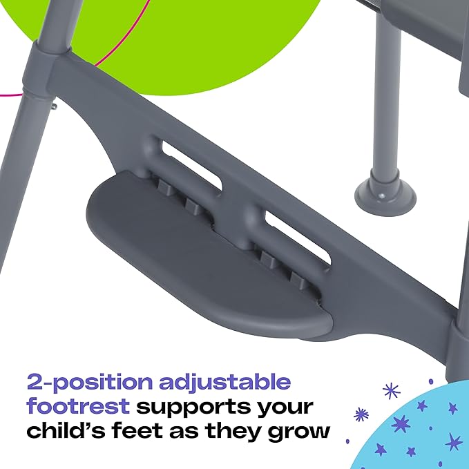 Cosco Kids Canteen High Chair Lightweight Portable Baby Feeding Chair with Adjustable Tray, Easy to Clean, Kitchen or Dining Use, Toddlers Up to 33 lbs, Mono Grey