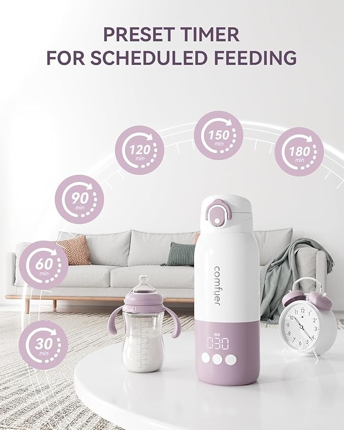 Portable Baby Bottle Warmer for Travel, Portable Milk Warmer with Fast Heating & Long Battery Life, Instant Breast Milk, Formula/Water Bottle with 12 Ounces Big Capacity, Baby Flask for Vehicle