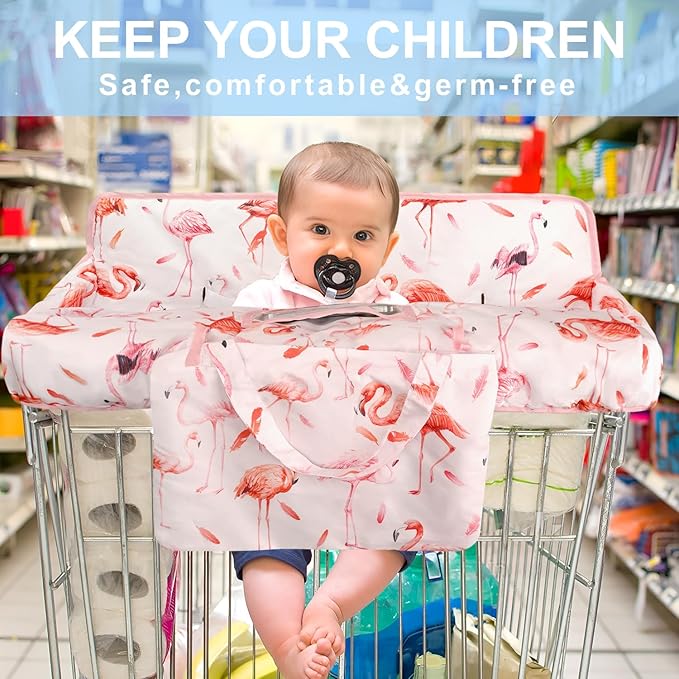 Pink Shopping Cart Cover for Baby 2-in-1 High Chair Cover with Safety Harness Multifunctional Flamingo Pattern Cart Covers for Babies Soft Padded Grocery Cart Cover for Baby Boy Girl