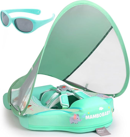 Mambobaby Float with Canopy and Tail New Upgraded Non-Inflatable Baby Pool Float Mambo Float Swim Trainer Solid Infant Swim Float Adjustable Pearl Foam Baby Swim Ring
