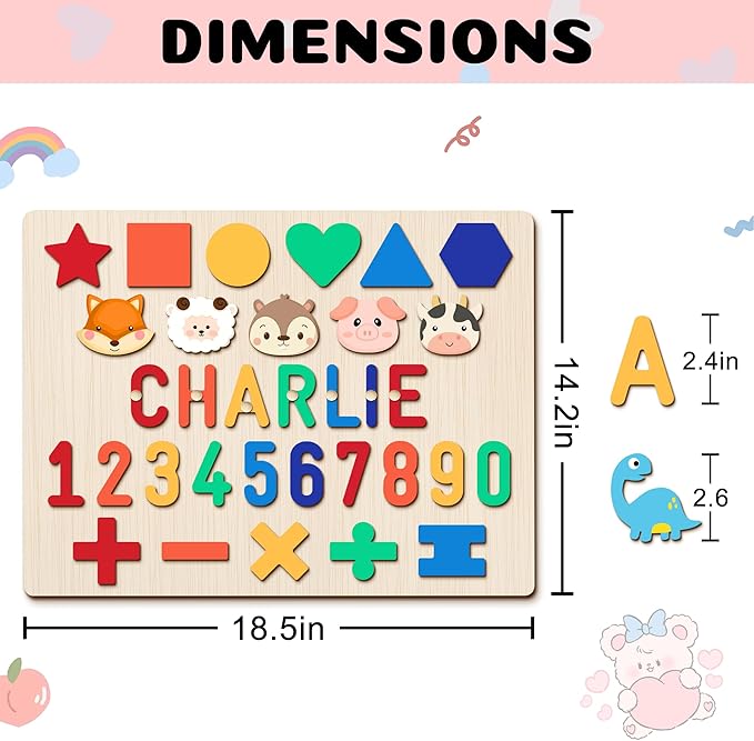 Personalized Baby Name Puzzle | Custom Wooden Baby Toy for Toddlers 1-3 | Montessori Learning Toys for Boys & Girls | Perfect Kids Gift for First Birthdays & Christmas (Number-Shape)