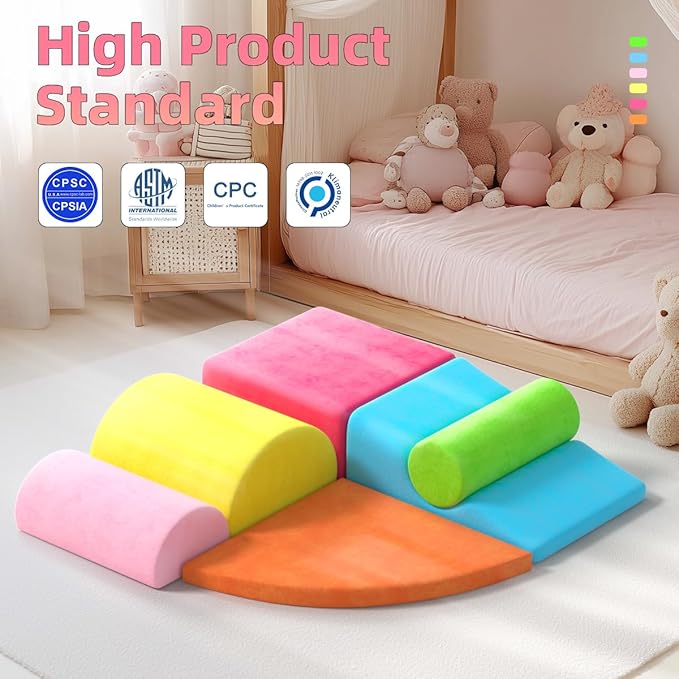 8 Piece Toddler Climbing Blocks，Soft Play Climbing Toys Indoor for Toddlers Ideal Crawling and Exploration Play Set for Baby Gym/Toddler Playground (Rainbow Color, 6pcs)