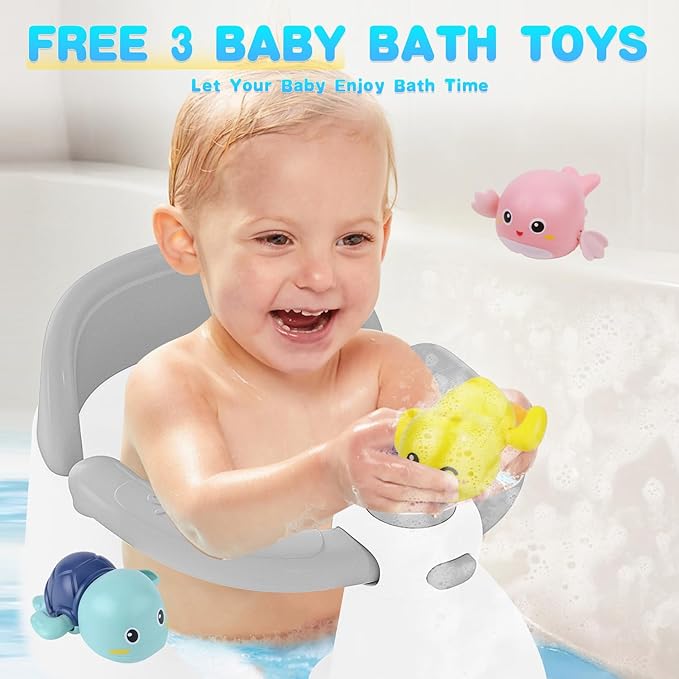 Baby Bath Seat for Babies 6 Months & Up, Bath Seats for Babies Sitting Up, 3 Baby Bath Toys, Open Design, Non-Slip, Compact Toddler Bath Seat.