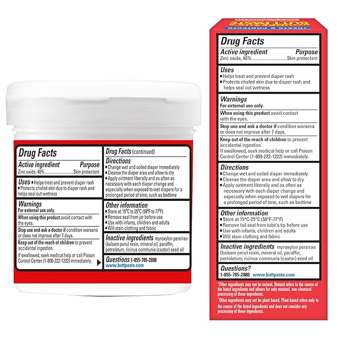 Boudreaux’s Butt Paste Max Strength Diaper Rash Cream for Baby, Ointment With Zinc Oxide, 2 oz Tube & 14 oz Jar