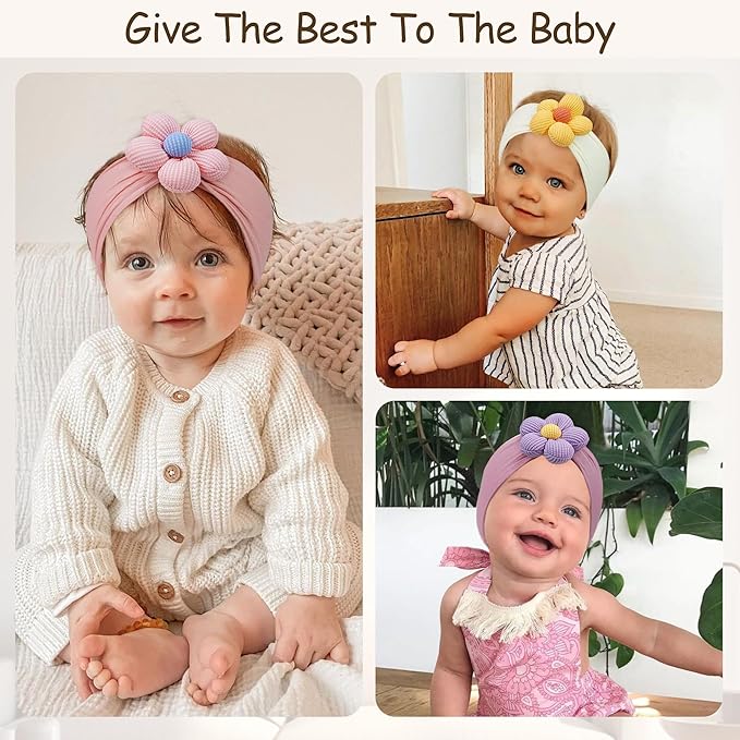 CÉLLOT 5 Pcs Baby Flower Headbands Baby Girls Nylon Headbands Soft Hairbands Hair Accessories for Newborn Infant Toddler Kids(Vibrant Color
