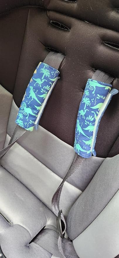 Baby Car Seat Neck Cover, Car Seat Strap Cover, Seat Belt Cushions Pads, Shoulder Strap Protectors, Reversible Pram Harness Covers in Minky Dinosaur, Baby Neck Pad Protector
