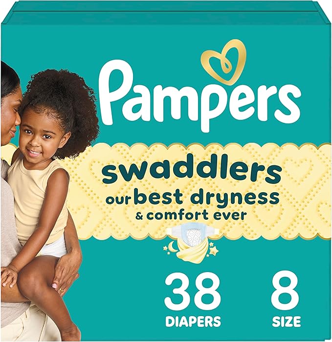 Pampers Swaddlers Diapers, Size 8 (30+ lbs), 38 Count, Absorbent, Keeps Baby Dry and Comfortable, Skin Safe Disposable Baby Diaper (Packaging May Vary)