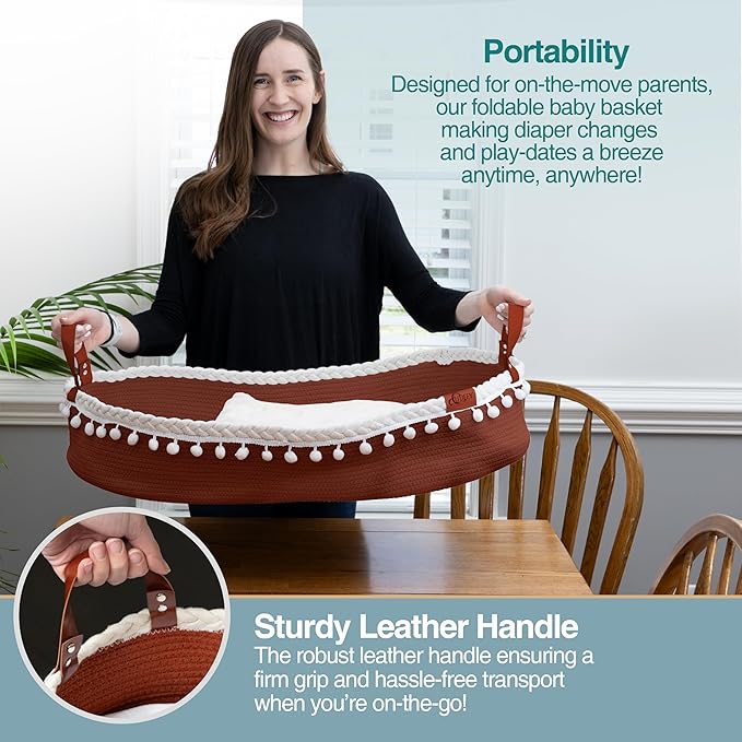 Baby Changing Basket - Portable Changing Pad for Dresser - Foldable Moses Basket for Babies - Includes Thick Pad, Felt Letter Board, Waterproof Pad Covers, Fleece Blanket, Cotton Carry Bag