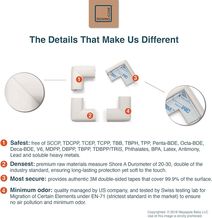 Roving Cove HeftyFit Corner Protector for Baby (16 Large Corners), Heavy-Duty Soft Rubber Foam Furniture Corner Bumper Guards, 3M Adhesive Pre-Taped, Oyster White (Off White)