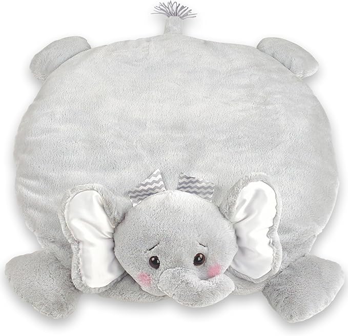 Bearington Baby Lil’ Spout Tummy Time Mat, 30 x 30 Inch Elephant Plush Stuffed Animal Blanket, Baby Elephant Nursery Décor - Tummy Time Blanket