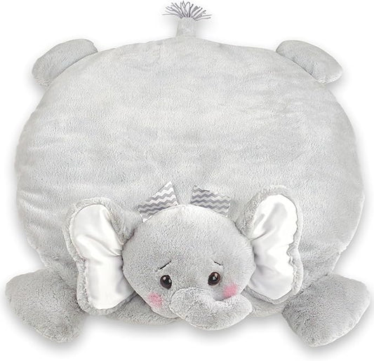 Bearington Baby Lil’ Spout Tummy Time Mat, 30 x 30 Inch Elephant Plush Stuffed Animal Blanket, Baby Elephant Nursery Décor - Tummy Time Blanket