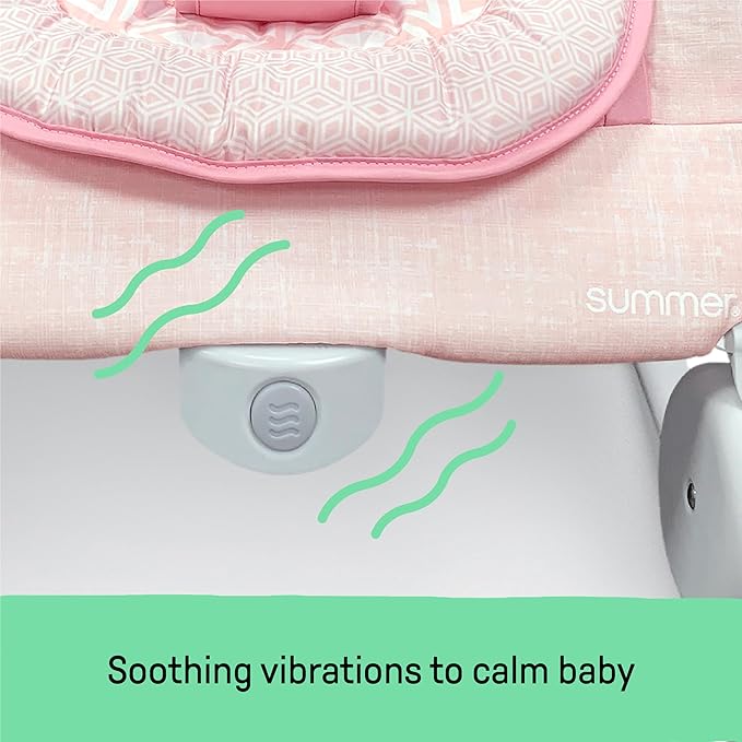 Summer Infant 2-in-1 Bouncer & Rocker Duo (Pink) Convenient and Portable Rocker and Bouncer for Babies Includes Soft Toys and Soothing Vibrations