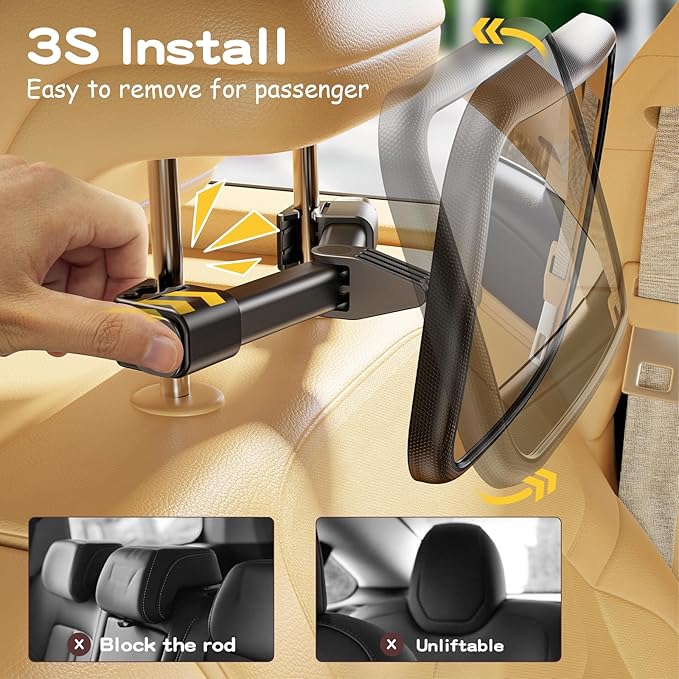 Baby Car Mirror for Baby Hook Clip Design Never Shake Baby Mirror for Car Seat Mirror Rear Facing Newborn Essentials Easy Install Back Seat Mirrors for Car ShatterProof Crash Tested Baby Shower Gifts