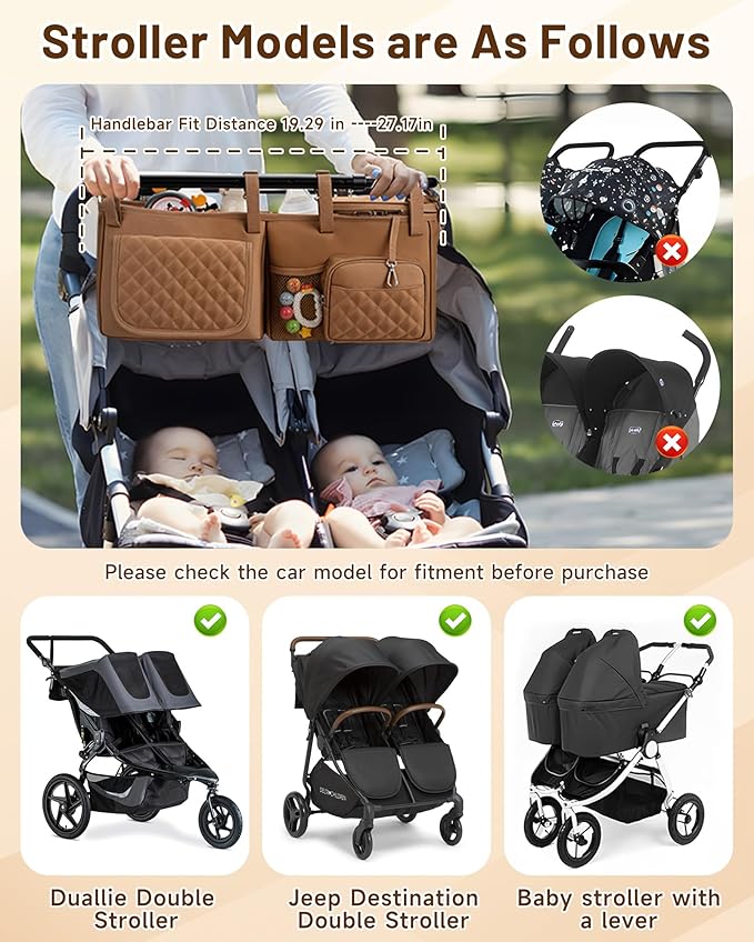 kcross Double Stroller Organizer Bag for Bob Duallie and Baby Jogger City Mini Gt2, Double Stroller Caddy Organizers with Cup Holder,Parent Console Stroller Accessories with Cooler Pockets