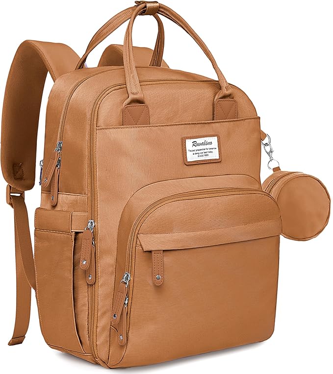 RUVALINO Diaper Bag Backpack-Multifunction Baby Travel Bag with Changing pad, Insulated Bottle Holders & Pacifier Case, Large Capacity, Waterproof, Dark Brown