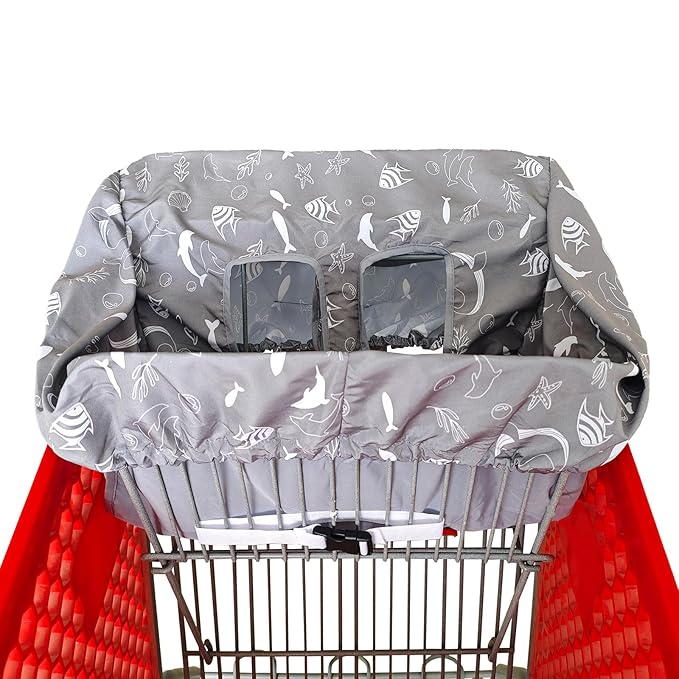 Portable Shopping Cart Cover | High Chair and Grocery Cart Covers for Babies, Kids, Infants & Toddlers ✮ includes Free Carry Bag ✮ (Gray Seaworld)