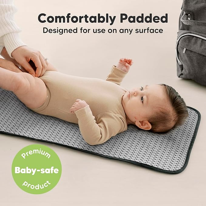 KeaBabies Portable Diaper Changing Pad, Easy Wipe Clean - Foldable Waterproof Baby Changing Mat for Diaper Bag, Compact, Lightweight, 25x13 Newborn, Infant, Baby Changer Travel Essential (Black Geo)