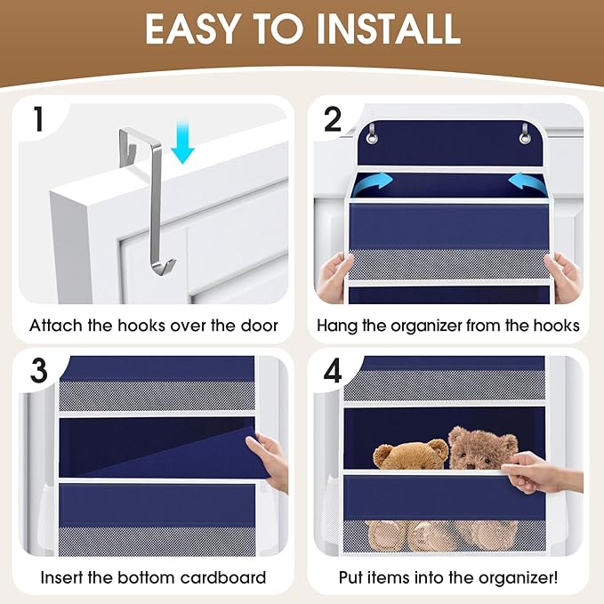 6-Tier Over The Door Organizer Hanging Storage Organizers with Clear Window 40lb Large Capacity Room Organizer for Pantry Bathroom Nursery Closet(Blue)