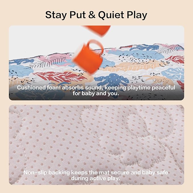 Baby Play Mat 50"x50" Premium Thicker Foam Floor Mat, Bohemian Non-Slip Playpen Mat for Infants & Toddlers, Foldable Machine Washable Crawling Mat