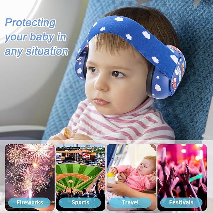 Infant Ear Protection Noise Cancelling Baby Ear Muffs, Toddler Hearing Protection with Adjustable Elastic Headband，Fire car