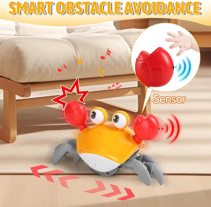 Crawling Crab Baby Toy Infant: Tummy Time Toys for Babies 3 6 9 12 18 24 36 Months, Walking Dancing Crab for Toddler 1 2 3 Year Old, 1st Music Birthday Gift for Boys Girls, Christmas Stocking Stuffers