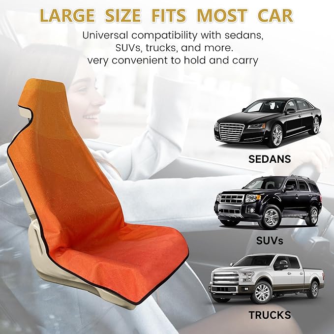 Waterproof Stain Resistant Towel Car Seat Cover，Universal Non-Slip for Car, Truck, SUV, Van Seat for Gym Workout,Swimming,Beach and Workout Outdoor ， Machine Washable (2pcs Gradient Orange)